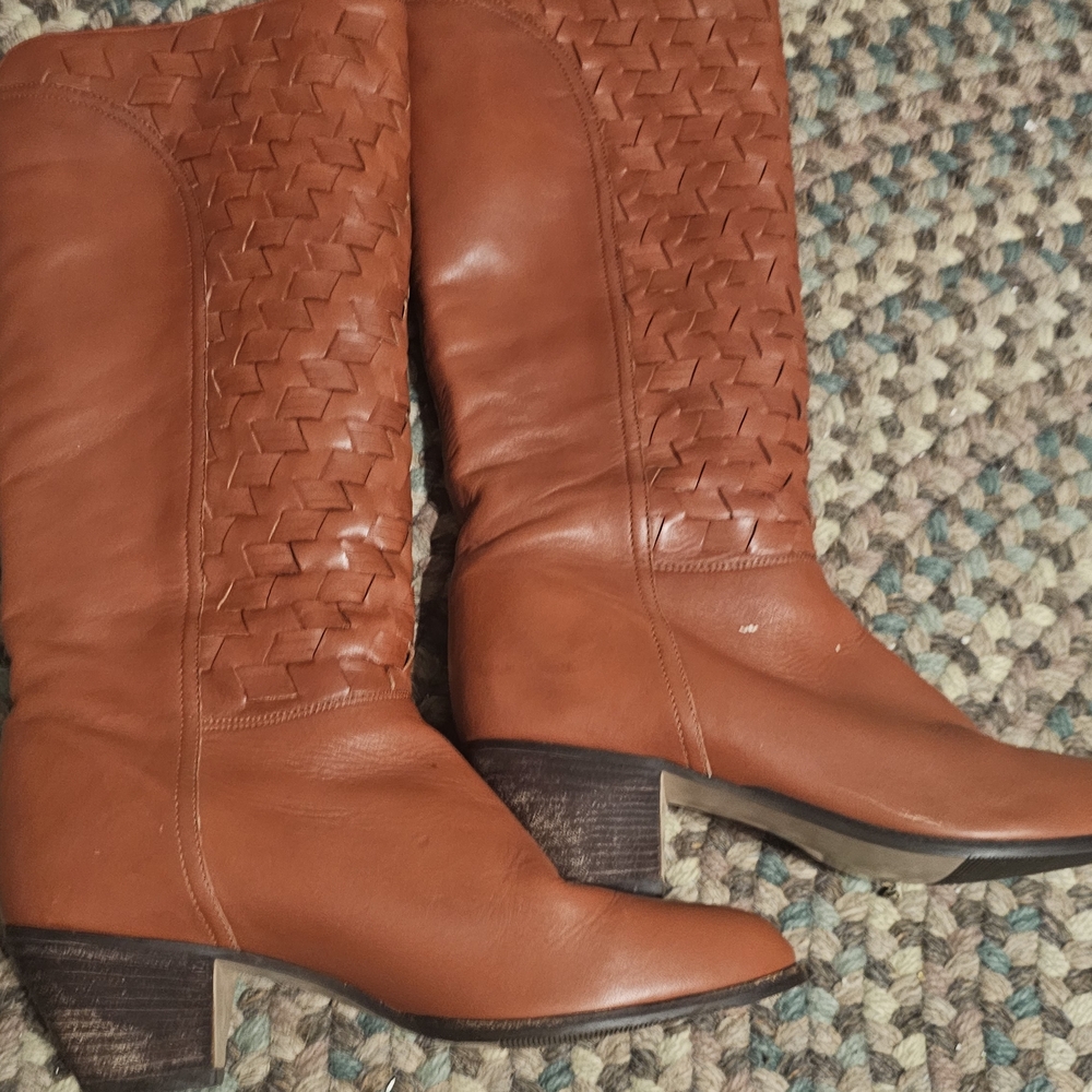 Soft Leather 80s High Heel Basketweave Boots US size 8